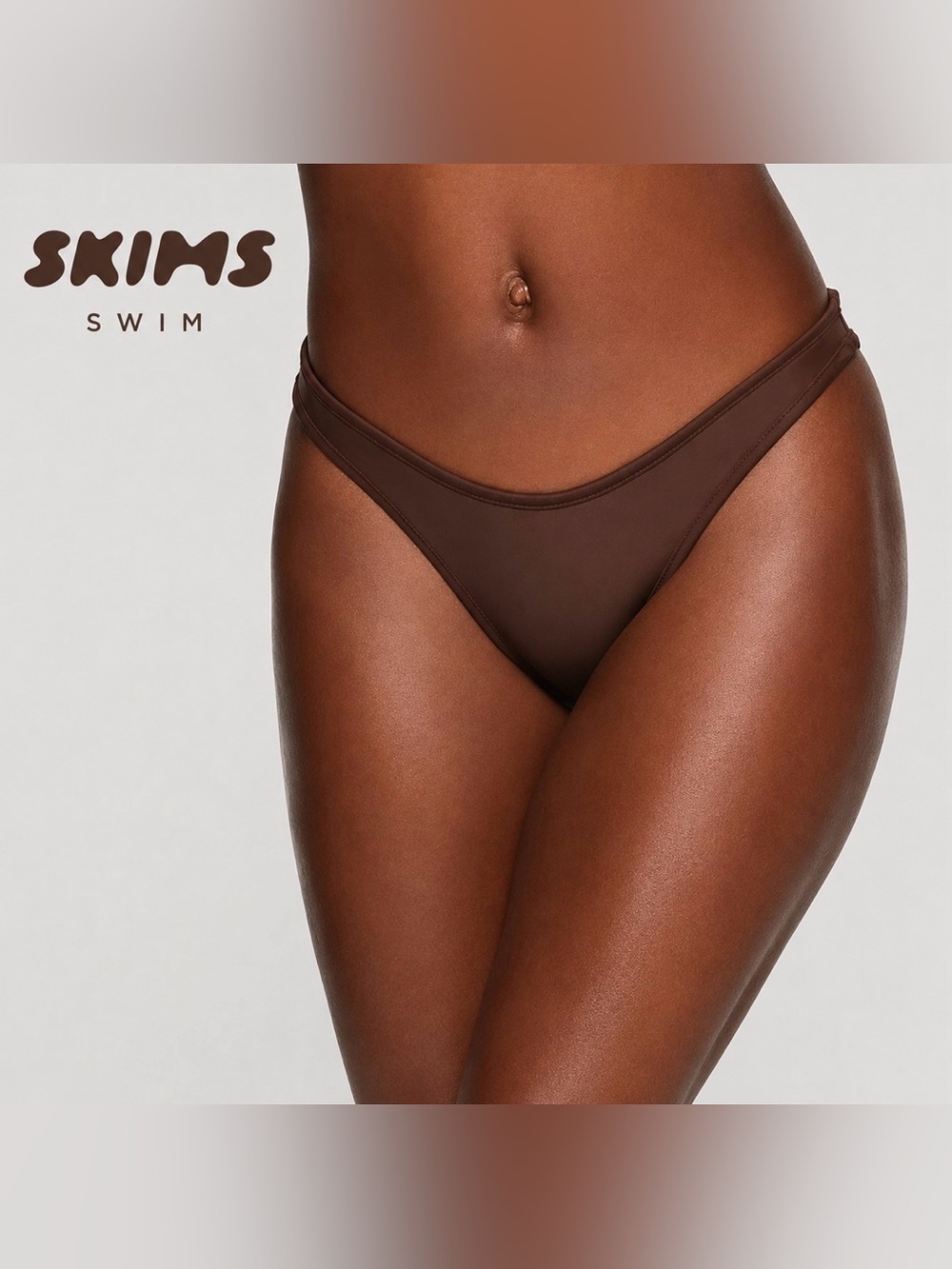 SKIMS Rubberized Scuba Swim Tanga Bikini Bottom Cocoa Brown Women’s Large NWT